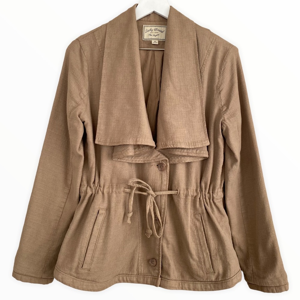 Lucky Brand‎ Tan Waterfall Cotton & Tencel Blend Tie Waist Jacket Size Medium